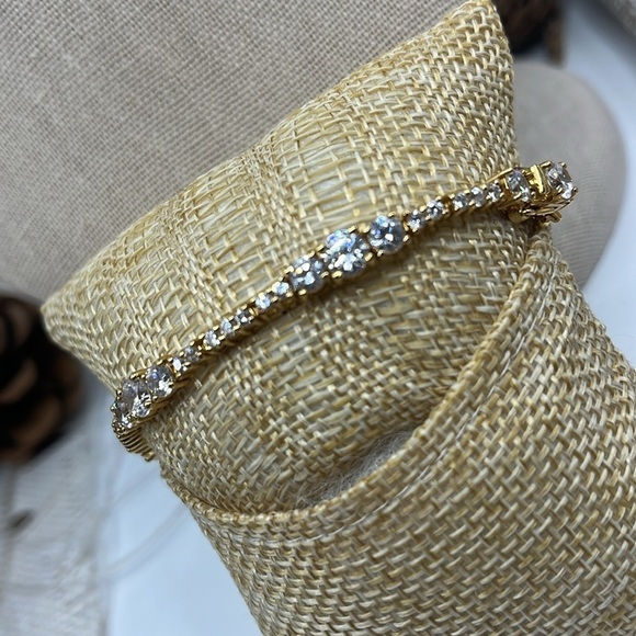 18K Gold Over 925 Silver CZ Tennis Bracelet - 7.25" - Picture 4 of 13